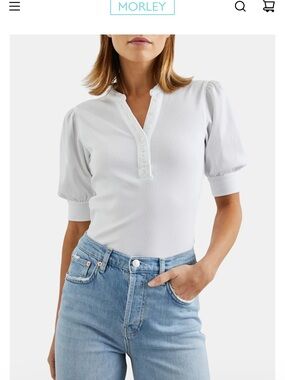 Rails Jewel White Puff-Sleeve Henley